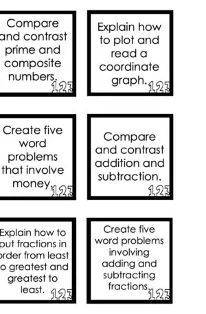 Choice Board: 3rd Nine Weeks - Math Cards (Black and White)