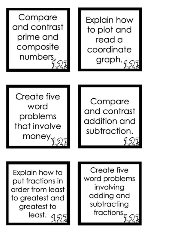 Choice Board: 3rd Nine Weeks - Math Cards (Black and White)