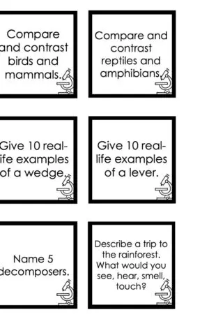 Choice Board: 3rd Nine Weeks - Science Cards (Black and White)