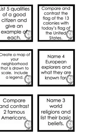 Choice Board: 3rd Nine Weeks - Social Studies Cards (Black and White)