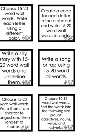 Choice Board: 3rd Nine Weeks - Words Cards (Black and White)