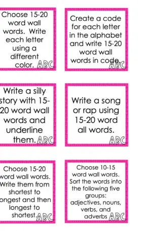 Choice Board: 3rd Nine Weeks - Words Cards (Color)