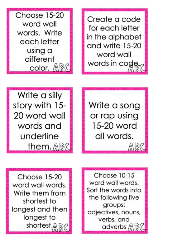 Choice Board: 3rd Nine Weeks - Words Cards (Color)