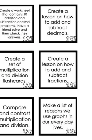 Choice Board: 4th Nine Weeks - Math Cards (Black and White)