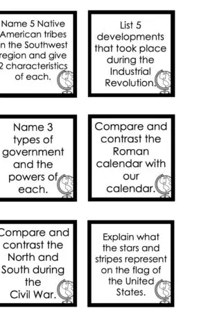 Choice Board: 4th Nine Weeks - Social Studies Cards (Black and White)