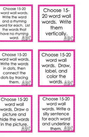 Choice Board: 4th Nine Weeks - Words Cards (Color)