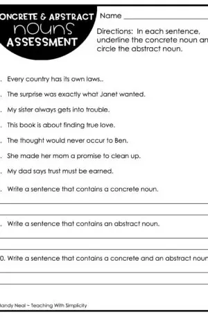 3rd Grade Concrete and Abstract Noun Assessment