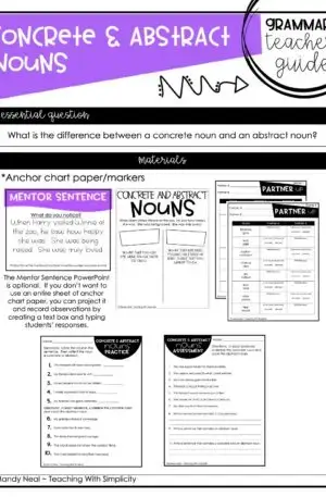 3rd Grade Concrete and Abstract Noun Teacher Guide