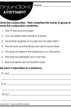 3rd Grade Conjunctions Assessment