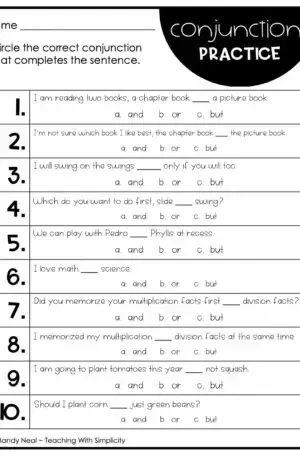 3rd Grade Conjunctions Practice