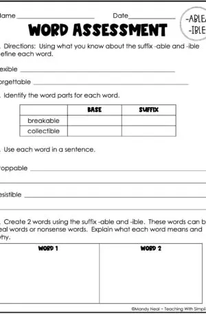 Morphology: -able/-ible - Assessment