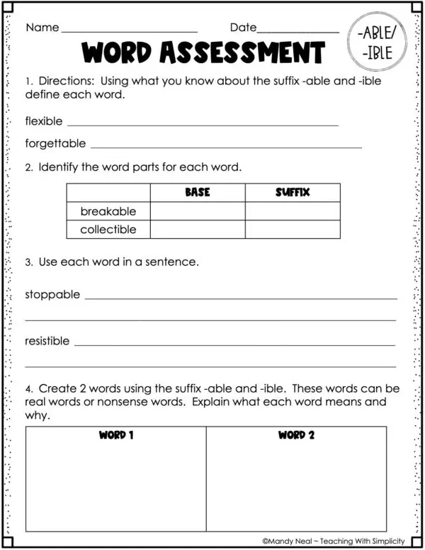 Morphology: -able/-ible - Assessment