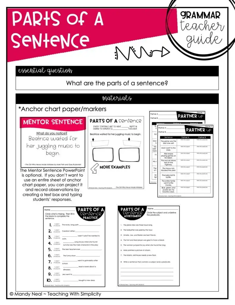 3rd Grade Parts of a Teacher Guide