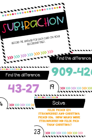 3rd Grade Subtraction Task Cards (Printable)