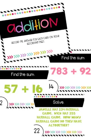 3rd Grade Addition Task Cards (Printable)