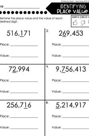 4th Grade Place Value Worksheet - Place and Value of Digit 1