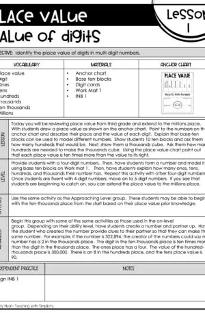4th Grade Place Value Lesson 1