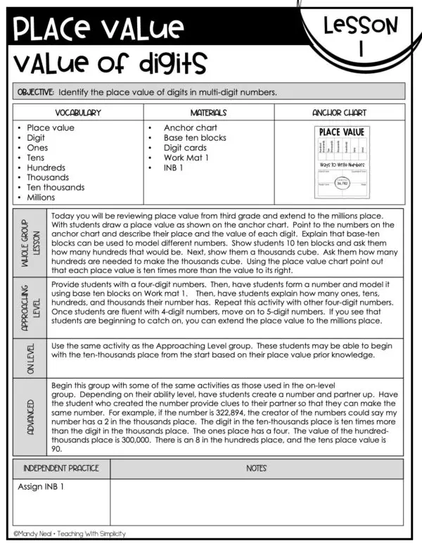 4th Grade Place Value Lesson 1