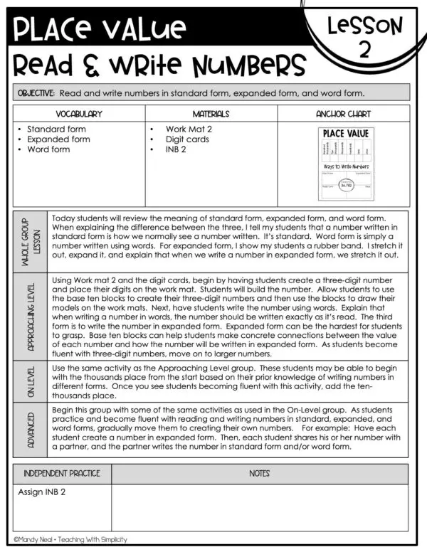 4th Grade Place Value Read and Write Whole Numbers Lesson 2