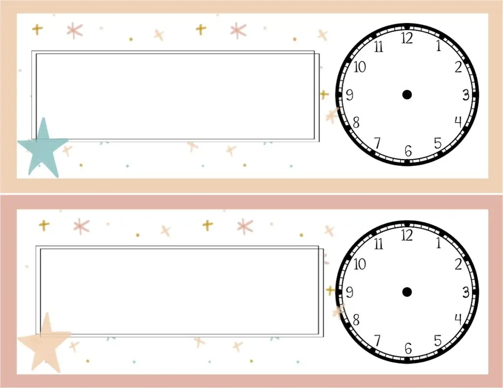 Boho Rainbow Classroom Schedules with Analog Clocks