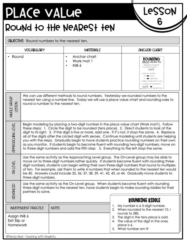 3rd Grade Rounding to the Nearest 10 Lesson 6