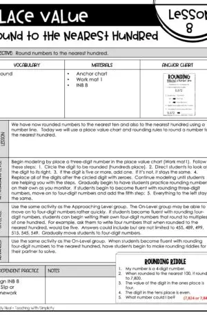 3rd Grade Rounding to the Nearest 100 Lesson 8
