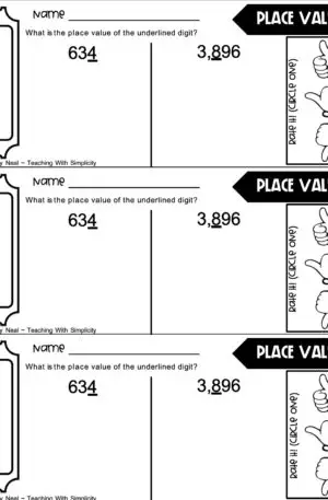 3rd Grade Place Value of Underlined Digit Exit Ticket 1