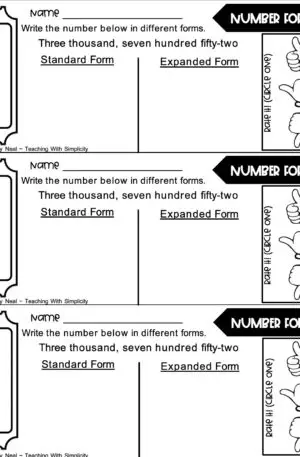 3rd Grade Place Value Exit Ticket-Number Forms 2