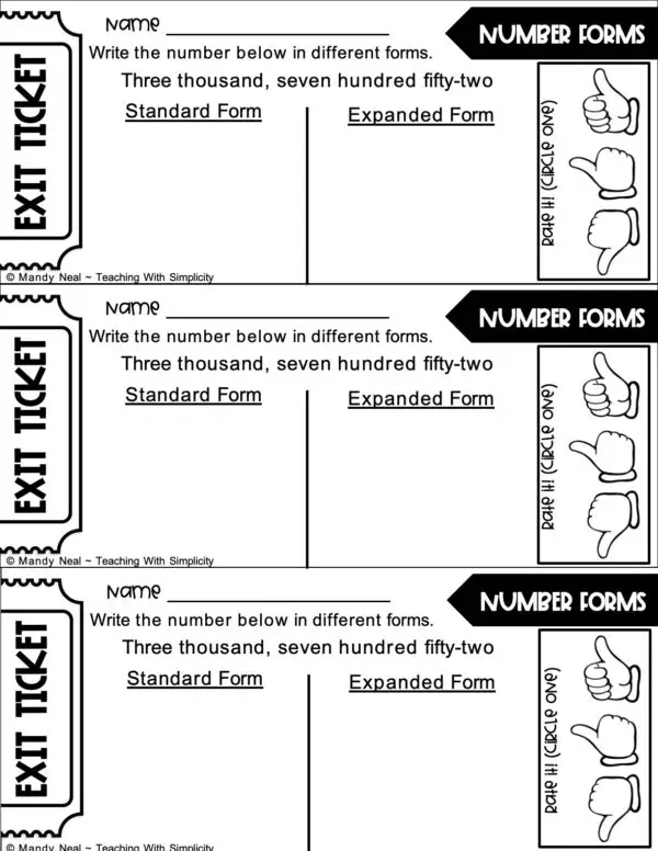 3rd Grade Place Value Exit Ticket-Number Forms 2