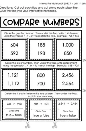 3rd Grade Compare Numbers Interactive Notebook