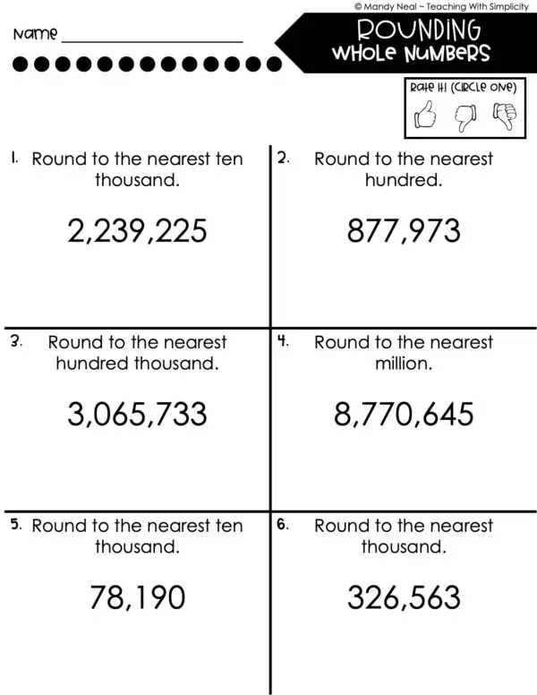 5th Grade Place Value Worksheet - Round Whole Numbers 2