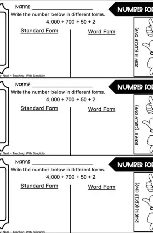 3rd Grade Place Value Exit Ticket-Number Forms 3