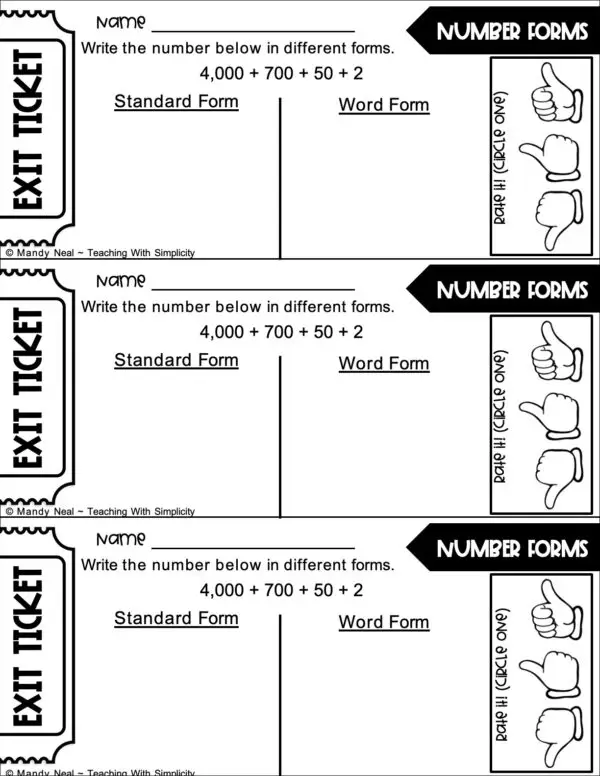 3rd Grade Place Value Exit Ticket-Number Forms 3