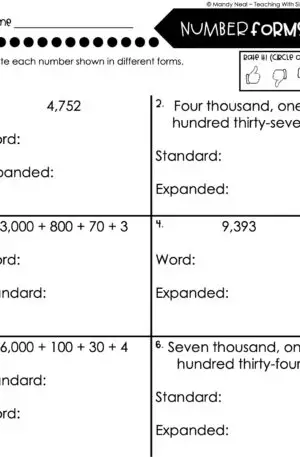 3rd Grade Place Value Worksheet - Number Forms 1