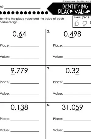 5th Grade Place Value Worksheet - Place and Value of Decimals 1