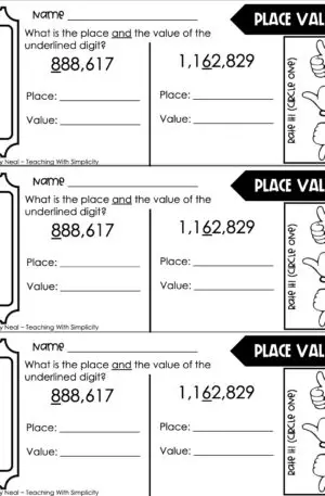 4th Grade Place Value Exit Ticket 1