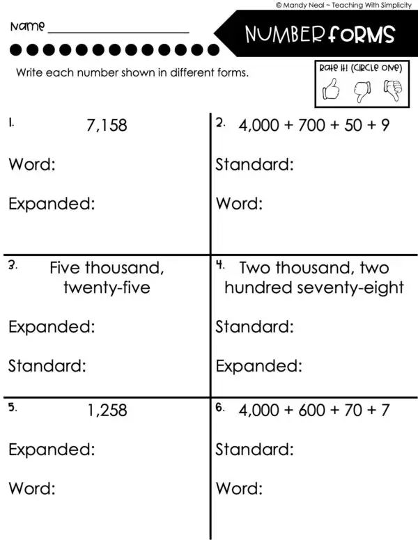 3rd Grade Place Value Worksheet - Number Forms 2