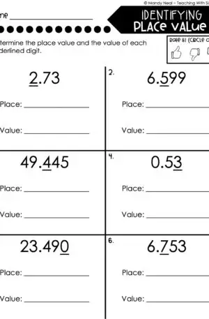 5th Grade Place Value Worksheet - Place and Value of Decimals 2