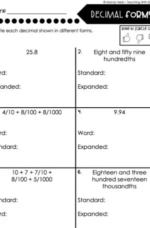 5th Grade Place Value Worksheet - Decimal Forms 1