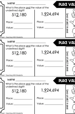 4th Grade Place Value Exit Ticket 2