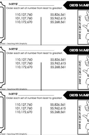 5th Grade Place Value Exit Ticket – Order Whole Numbers 2