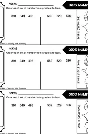 3rd Grade Place Value Exit Ticket-Order Numbers 1