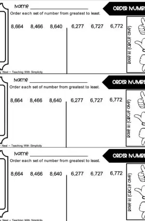 3rd Grade Place Value Exit Ticket-Order Numbers 2