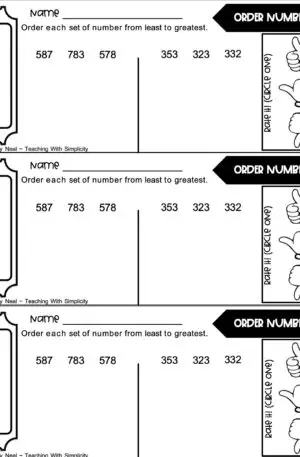 3rd Grade Place Value Exit Ticket-Order Numbers 3