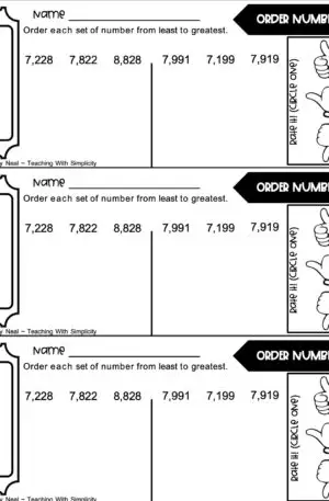 3rd Grade Place Value Exit Ticket-Order Numbers 4