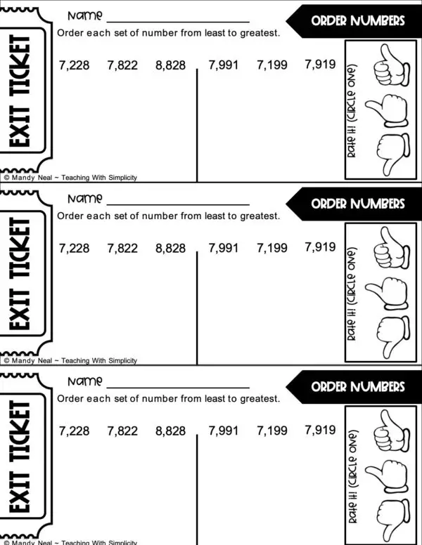 3rd Grade Place Value Exit Ticket-Order Numbers 4