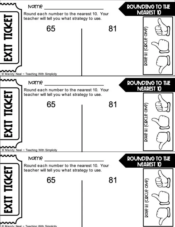 3rd Grade Place Value Exit Ticket-Round to the Nearest 10 1