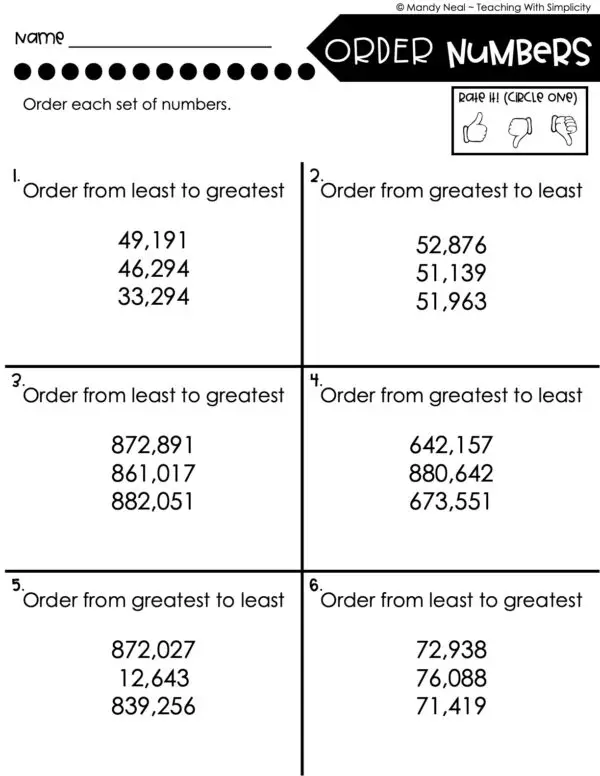 4th Grade Place Value Worksheet - Order Whole Numbers 1