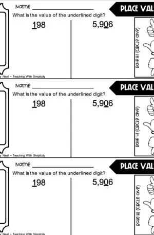 3rd Grade Place Value of Underlined Digit Exit Ticket 2