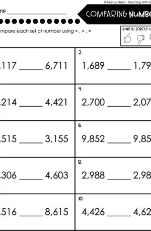 3rd Grade Place Value Worksheet - Comparing Numbers 2